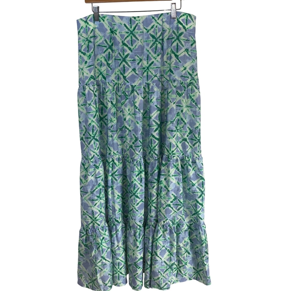 Peace Love World Boheme Green Lavender Tie Dye Tiered Maxi Skirt Womens Medium - Picture 2 of 7